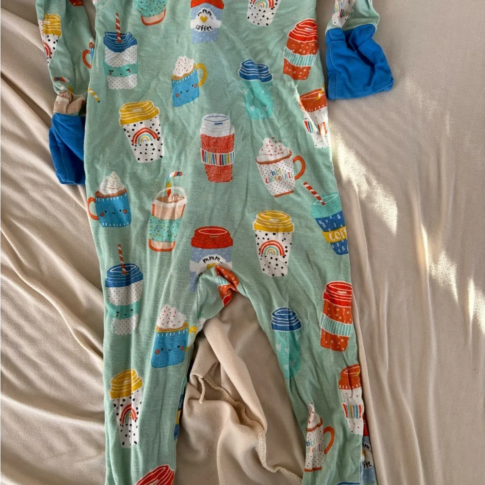 Little Sleepies aqua I love you a latte footie pajamas
